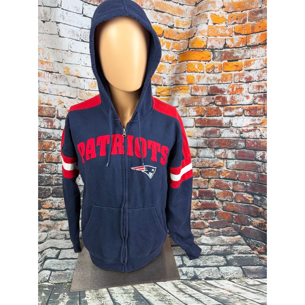 NFL Team Apparel New England Patriots Zip Hoodie Navy Blue Red Mens Medium